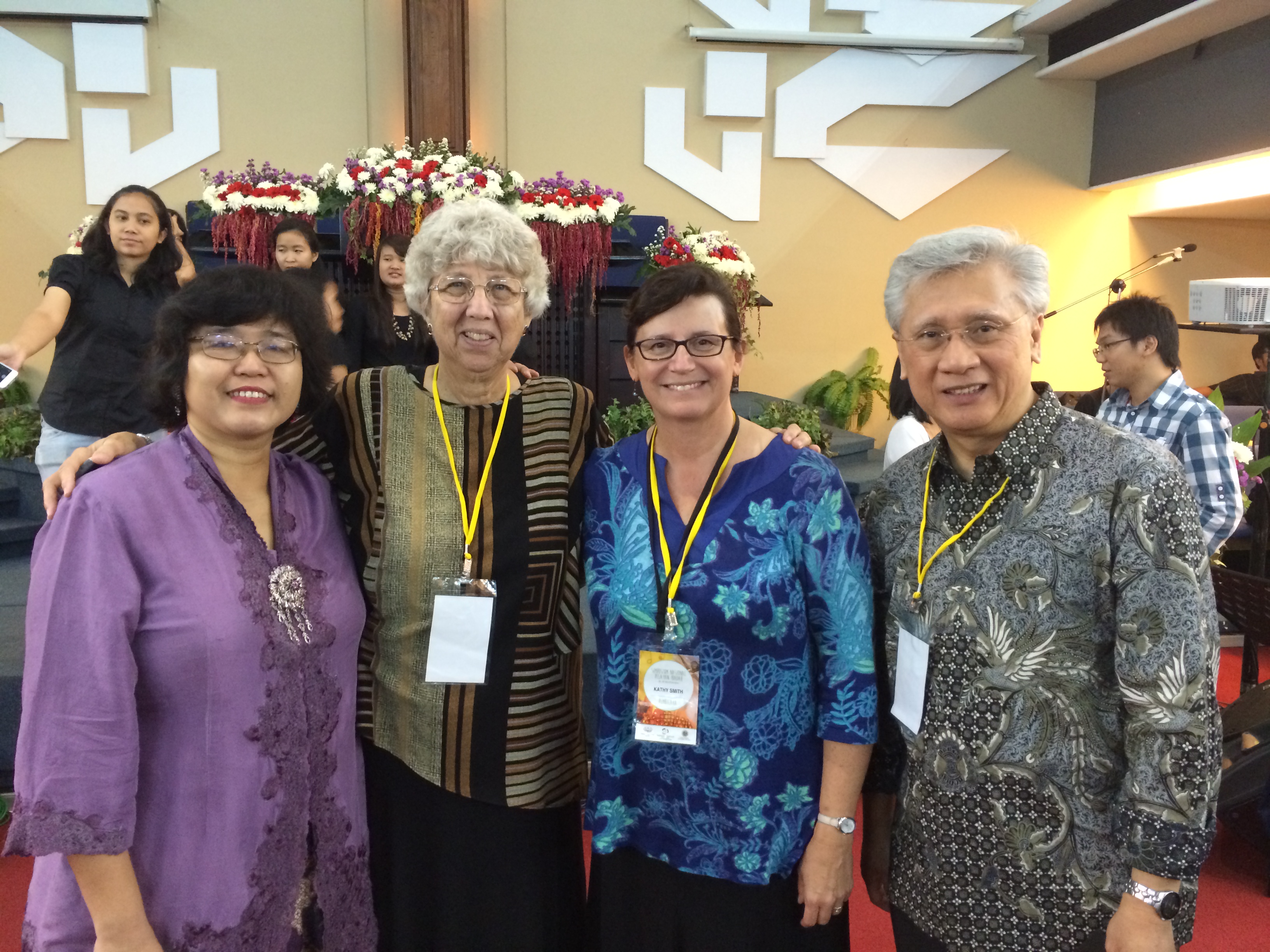 Symposium organizer Ester Pudjo Widiasih (on left) with guest presenters from the Calvin Institute of Christian Worship:  Emily Brink, Kathy Smith, and Joel Navarro.  