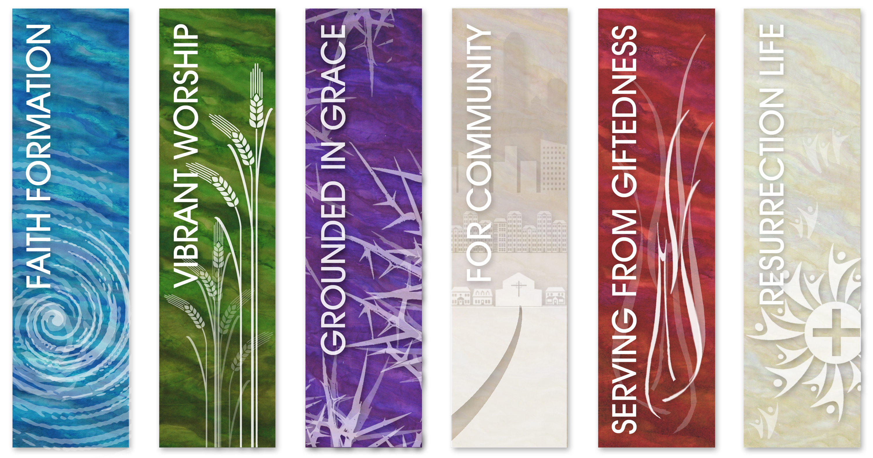  All six Resurrection Lutheran banners. Photos by Phil and Linda Henke.